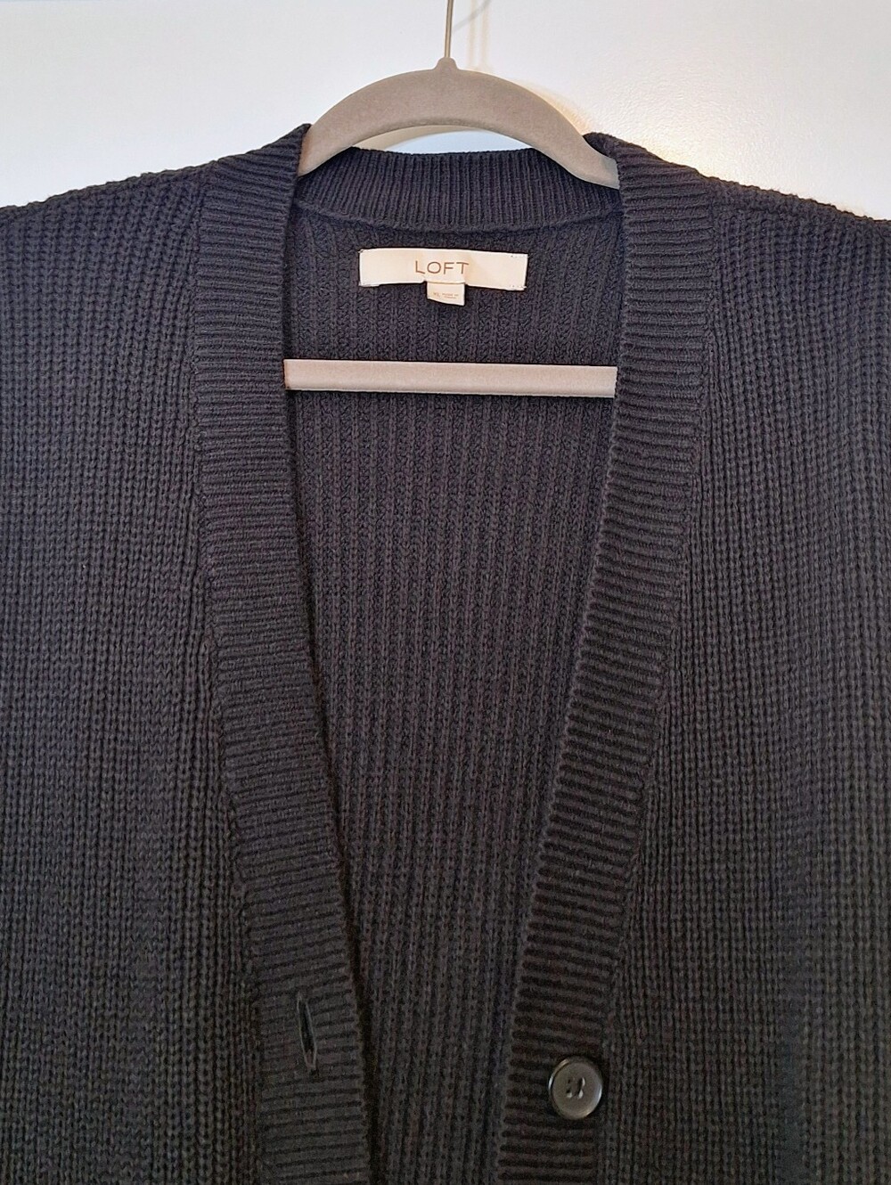 Loft Cardigan Grandpa Style Button Down Knit Sweater Stretch Pockets Black XL - Picture 5 of 13